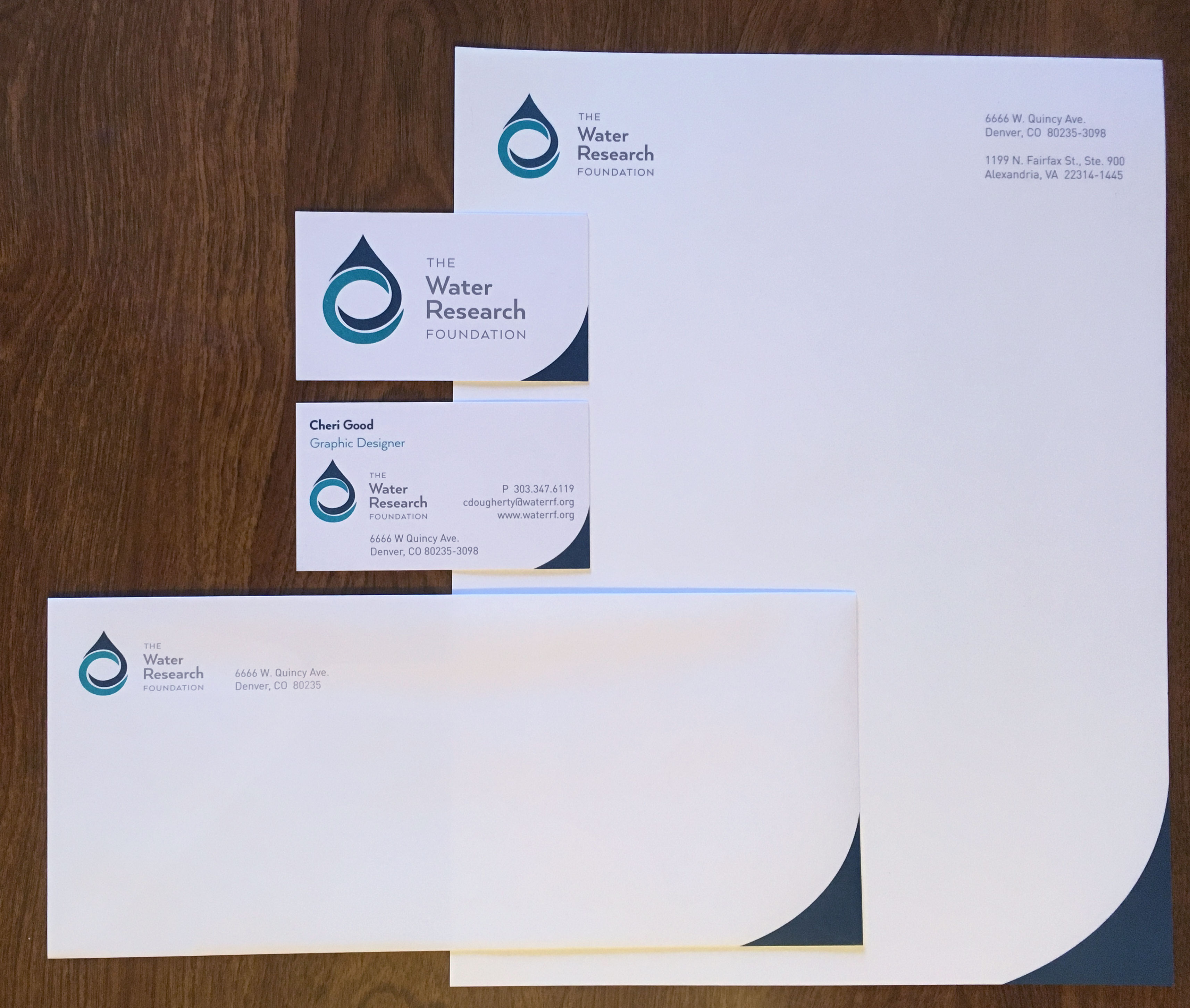 letterhead, envelope, and business cards for the Water Research Foundation